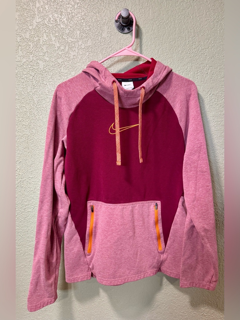 Nike Women's Pink & Burgundy Colorblock Hoodie M